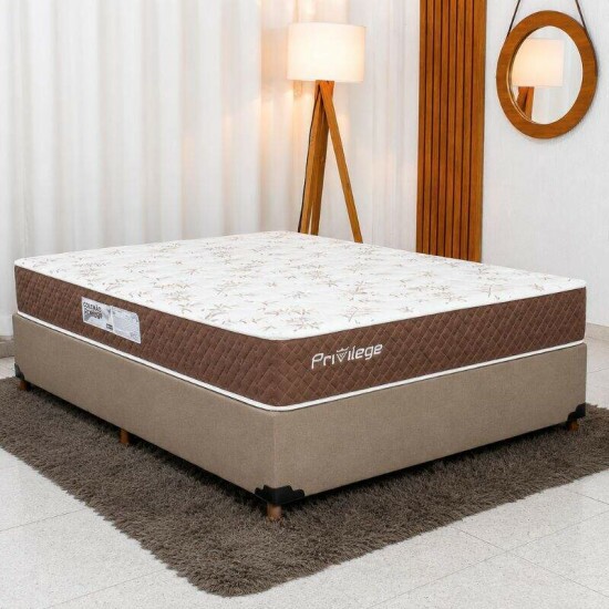 Colch�o Casal Molas Ensacadas Privilege Paropas + Base Box Casal Linh�o Bege Blindado Elitebox - 138x188x58