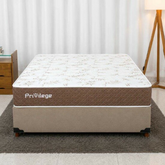 Colch�o Casal Molas Ensacadas Privilege Paropas + Base Box Casal Linh�o Bege Blindado Elitebox - 138x188x58