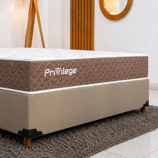 Colch�o Casal Molas Ensacadas Privilege Paropas + Base Box Casal Linh�o Bege Blindado Elitebox - 138x188x58