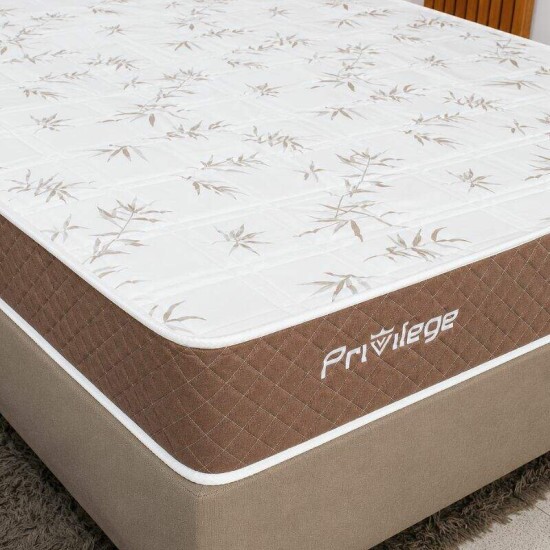 Colch�o Casal Molas Ensacadas Privilege Paropas + Base Box Casal Linh�o Bege Blindado Elitebox - 138x188x58