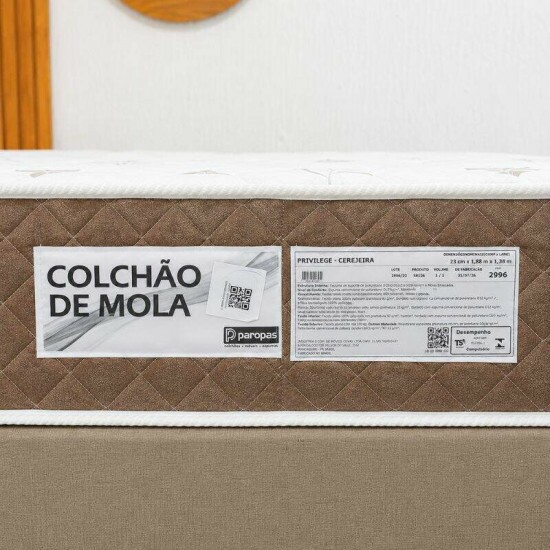 Colch�o Casal Molas Ensacadas Privilege Paropas + Base Box Casal Linh�o Bege Blindado Elitebox - 138x188x58