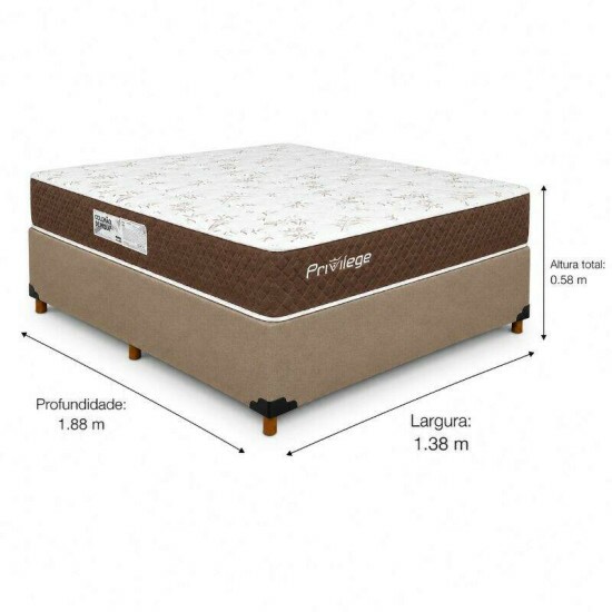 Colch�o Casal Molas Ensacadas Privilege Paropas + Base Box Casal Linh�o Bege Blindado Elitebox - 138x188x58