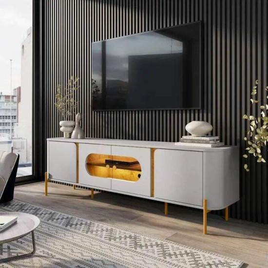 Painel 1,80m Ripado Plus Modular Nature JB Bechara + Prateleira 1.80m Luci com LED Nature JB Bechara + Rack Bancada 1,80m Juquehy Off/Nature com LED para TV at� 75\\\" - Bechara