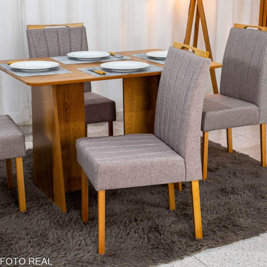 Mesa de Jantar Londres Tampo 120x80 Londres Cinamomo Cel M�veis + 4 Cadeiras Gabi Linho Marrom Estrutura Madeira Bom Lar - Entregue Montada