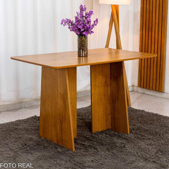 Mesa de Jantar Londres Tampo 120x80 Londres Cinamomo Cel M�veis + 4 Cadeiras Gabi Linho Marrom Estrutura Madeira Bom Lar - Entregue Montada