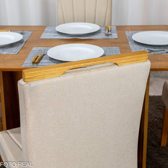 Mesa de Jantar Londres Tampo 120x80 Londres Cinamomo Cel M�veis + 4 Cadeiras Gabi Linho Bege Estrutura Madeira Bom Lar - Entregue Montada