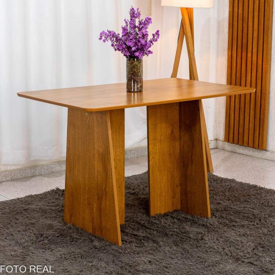 Mesa de Jantar Londres Tampo 120x80 Londres Cinamomo Cel M�veis + 4 Cadeiras Gabi Linho Bege Estrutura Madeira Bom Lar - Entregue Montada