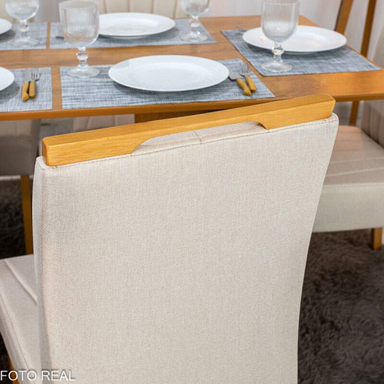 Mesa de Jantar Londres Tampo 160x80 Londres Cinamomo Cel M�veis + 6 Cadeiras Gabi Linho Bege Estrutura Madeira Bom Lar - Entregue Montada