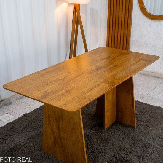 Mesa de Jantar Londres Tampo 160x80 Londres Cinamomo Cel M�veis + 6 Cadeiras Gabi Linho Cinza Estrutura Madeira Bom Lar - Entregue Montada