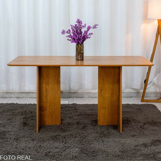 Mesa de Jantar Londres Tampo 160x80 Londres Cinamomo Cel M�veis + 6 Cadeiras Gabi Linho Cinza Estrutura Madeira Bom Lar - Entregue Montada