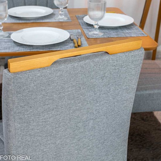 Mesa de Jantar Londres Tampo 160x80 Londres Cinamomo Cel M�veis + 6 Cadeiras Gabi Linho Cinza Estrutura Madeira Bom Lar - Entregue Montada