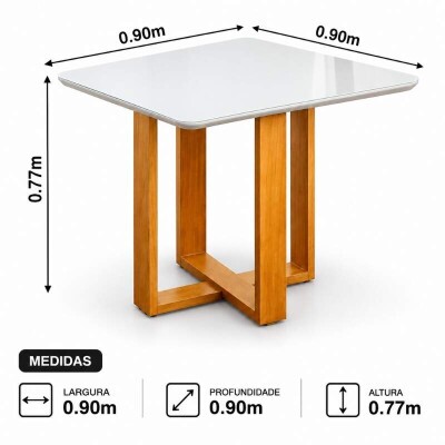 Base Mesa de Jantar T�quio 90x90 Vidro Off Base Madeira