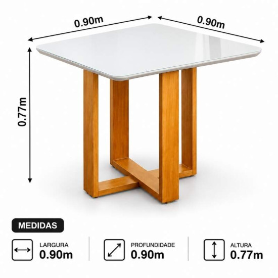 Base Mesa de Jantar T�quio 90x90 Vidro Off Base Madeira