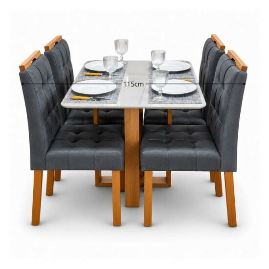 Mesa T�quio 100x80 Vidro Off Base Madeira + 4 Cadeiras Londres Veludo Chumbo Estrutura Madeira Minas Plac - Entregue Montada