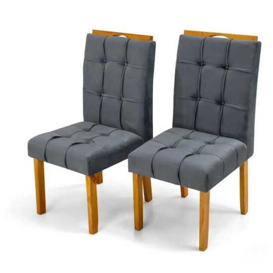 Mesa T�quio 100x80 Vidro Off Base Madeira + 4 Cadeiras Londres Veludo Chumbo Estrutura Madeira Minas Plac - Entregue Montada