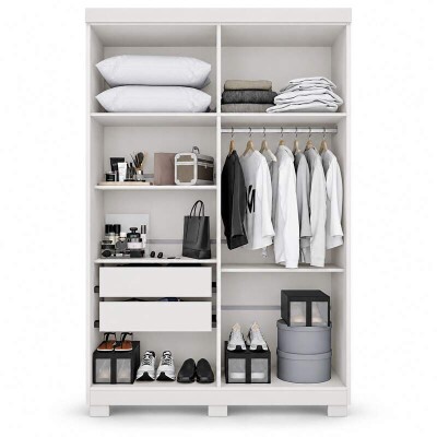 Guarda-roupa Solteiro 1,21m Recife Branco 4 Portas 2 Gavetas com Pés - Sallêto