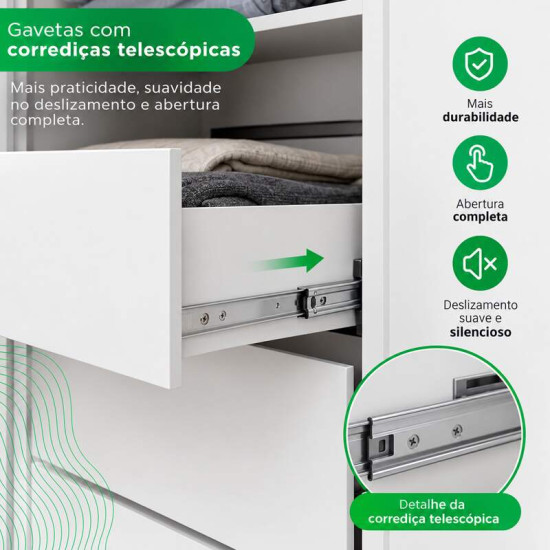 Guarda-roupa Solteiro 1,21m Recife Branco 4 Portas 2 Gavetas com P�s - Sall�to