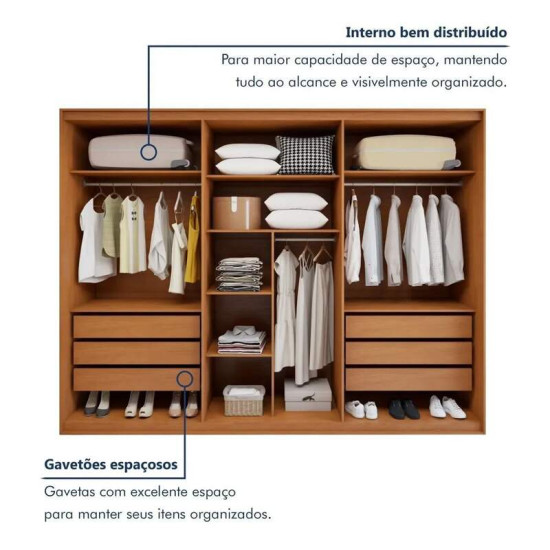 Guarda-roupa Casal 2,71m Suavit� Am�ndoa Clean 6 Portas 6 Gavetas - Lopas