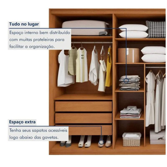 Guarda-roupa Casal 2,71m Suavit� Am�ndoa Clean 6 Portas 6 Gavetas - Lopas
