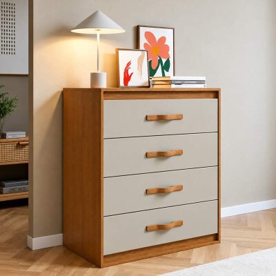 Cômoda 0,89m Suavitá Amêndoa Clean/Off 4 Gavetas - Lopas