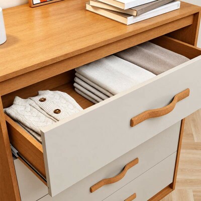 Cômoda 0,89m Suavitá Amêndoa Clean/Off 4 Gavetas - Lopas