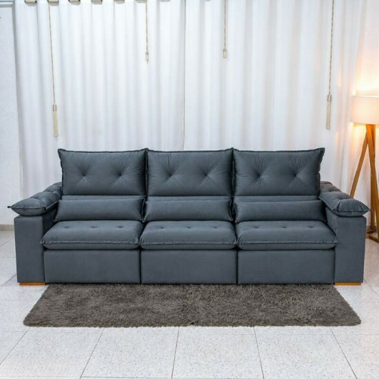 Sof� Retr�til Reclin�vel Dubai 2,90m Veludo Cinza 20