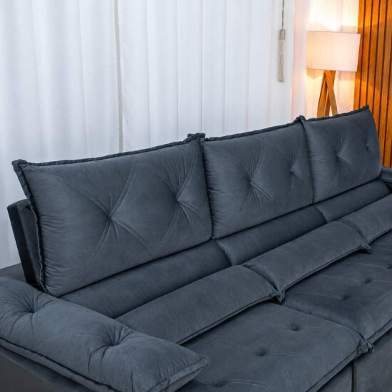 Sof� Retr�til Reclin�vel Dubai 2,90m Veludo Cinza 20