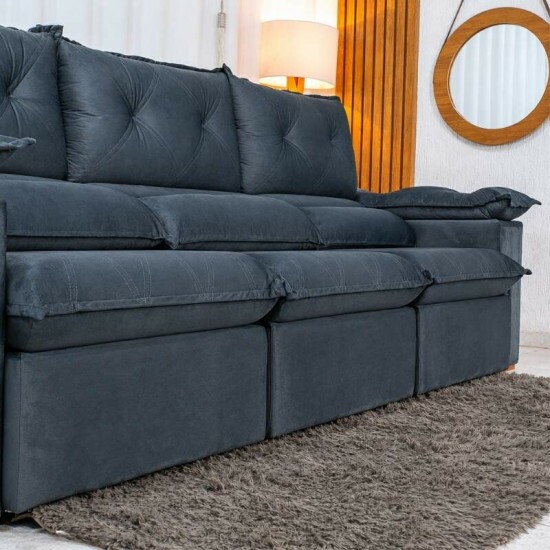 Sof� Retr�til Reclin�vel Dubai 2,90m Veludo Cinza 20