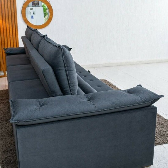 Sof� Retr�til Reclin�vel Dubai 2,90m Veludo Cinza 20