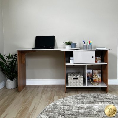 Escrivaninha Nomad Off/Cinamomo com 1 Porta Correr - Artely