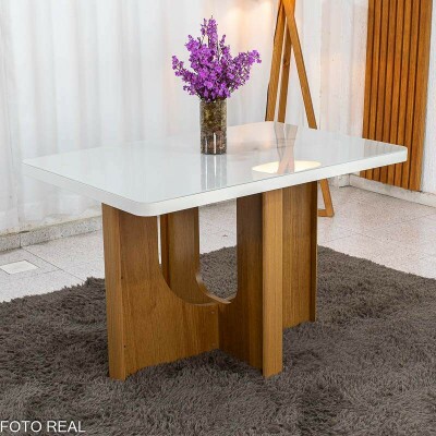 Base Mesa de Jantar Dora 120x80 Vidro Off Base MDF Cinamomo - Valdem�veis