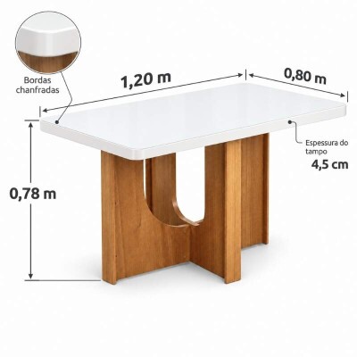 Base Mesa de Jantar Dora 120x80 Vidro Off Base MDF Cinamomo - Valdem�veis