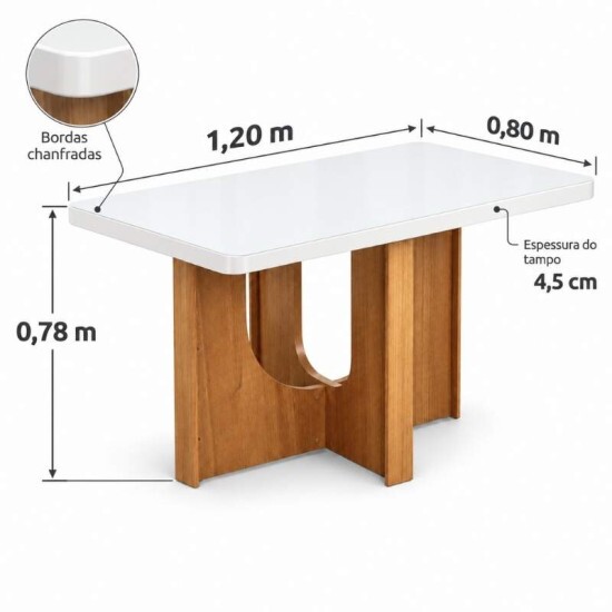 Mesa de Jantar Dora 120x80 Vidro Off Base MDF Cinamomo - Valdem�veis + 4 Cadeiras Gabi Linho Marrom Estrutura Madeira Bom Lar - Entregue Montada