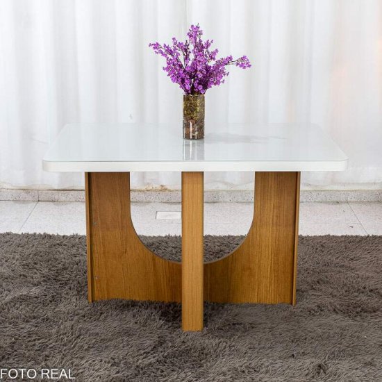 Mesa de Jantar Dora 120x80 Vidro Off Base MDF Cinamomo - Valdem�veis + 4 Cadeiras Gabi Linho Marrom Estrutura Madeira Bom Lar - Entregue Montada