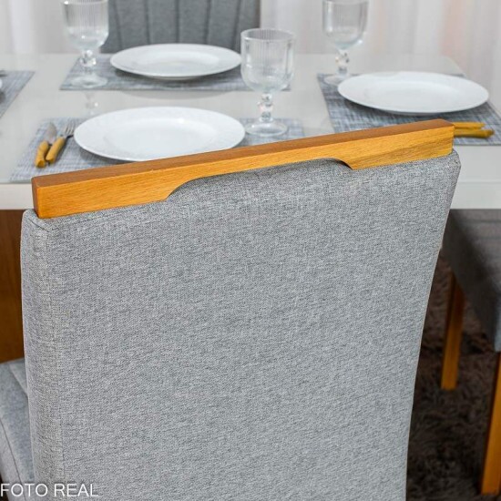Mesa de Jantar Dora 120x80 Vidro Off Base Cinamomo Valdem�veis + 4 Cadeiras Gabi Linho Cinza Estrutura Madeira Bom Lar - Entregue Montada