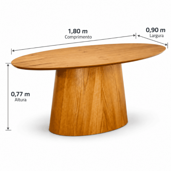 Mesa de Jantar Barcelona Oval 180x90 Cinamomo + 6 Cadeiras Munique Linho Bege Estrutura Madeira Minas Plac - Entregue Montada