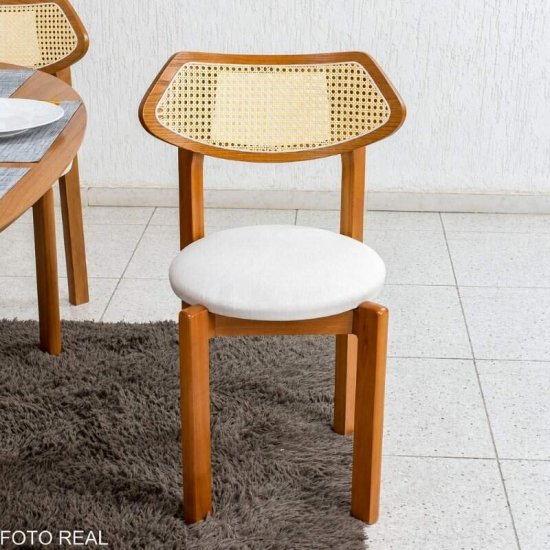 Mesa de Jantar Barcelona Oval 180x90 Cinamomo + 6 Cadeiras Munique Linho Bege Estrutura Madeira Minas Plac - Entregue Montada