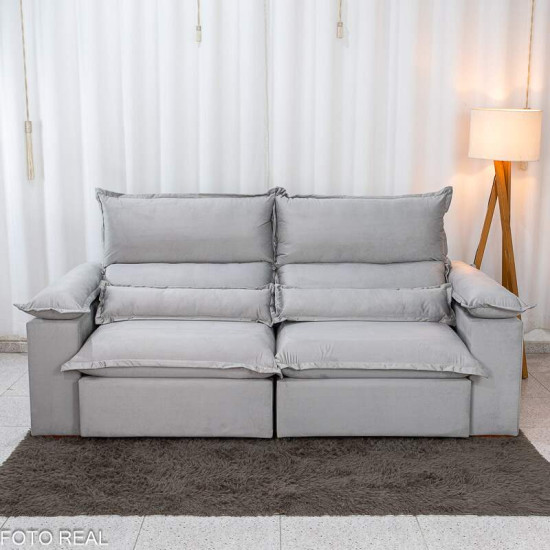 Sof� Retr�til Reclin�vel Noruega 2,30m Veludo Prata 823 - Molas Ensacadas