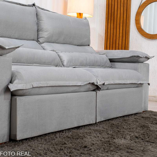 Sof� Retr�til Reclin�vel Noruega 2,30m Veludo Prata 823 - Molas Ensacadas