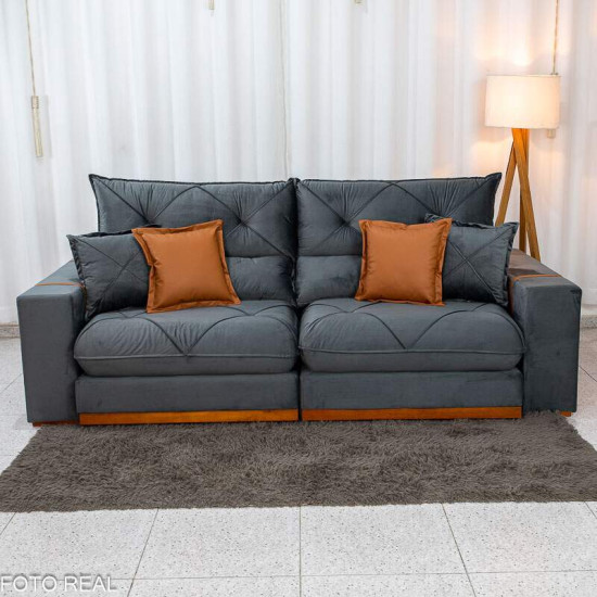 Sof� Retr�til Reclin�vel Gran Bello 2,30m Veludo Cinza 20 - Molas Ensacadas
