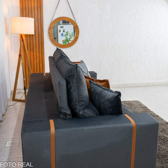Sof� Retr�til Reclin�vel Gran Bello 2,30m Veludo Cinza 20 - Molas Ensacadas