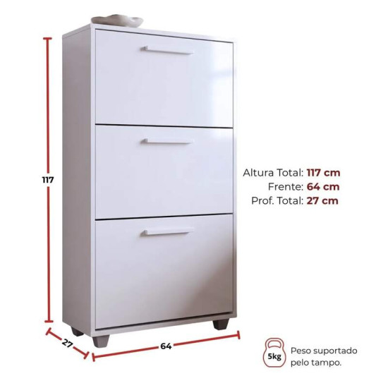 Sapateira 0,64m Advantage 44 Branco 3 Portas - Batrol