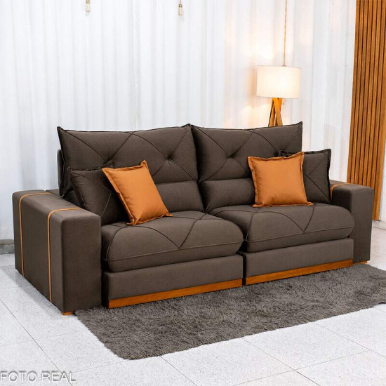 Sof� Retr�til Reclin�vel Gran Bello 2,50m Veludo Marrom 19 - Molas Ensacadas