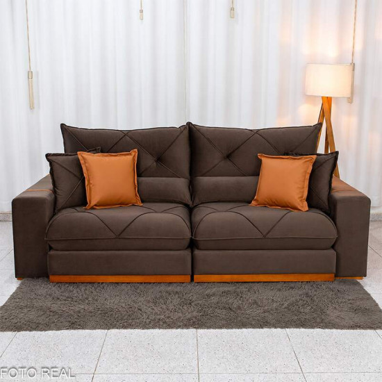 Sof� Retr�til Reclin�vel Gran Bello 2,50m Veludo Marrom 19 - Molas Ensacadas