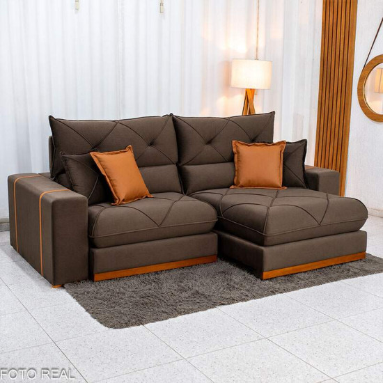 Sof� Retr�til Reclin�vel Gran Bello 2,30m Veludo Marrom 19 - Molas Ensacadas