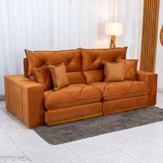 Sof� Retr�til Reclin�vel Gran Bello 2,50m Veludo Terracota 24 - Molas Ensacadas