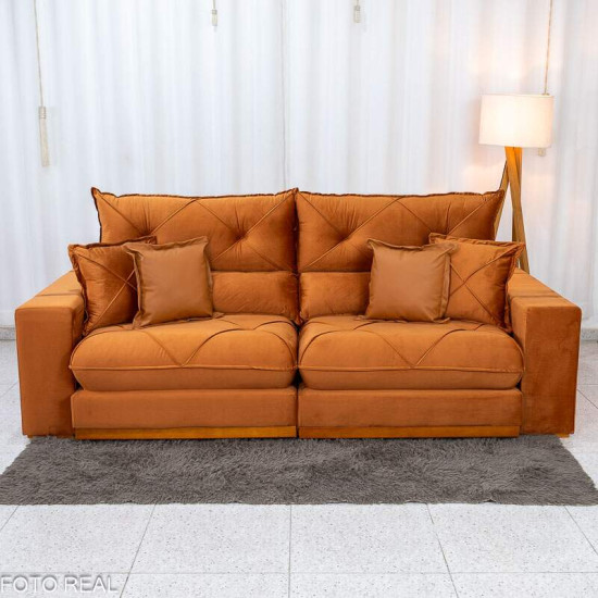 Sof� Retr�til Reclin�vel Gran Bello 2,50m Veludo Terracota 24 - Molas Ensacadas