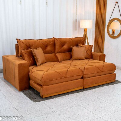 Sofá Retrátil Reclinável Gran Bello 2,30m Veludo Terracota 24 - Molas Ensacadas
