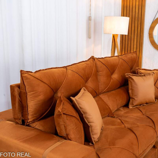 Sof� Retr�til Reclin�vel Gran Bello 2,30m Veludo Terracota 24 - Molas Ensacadas