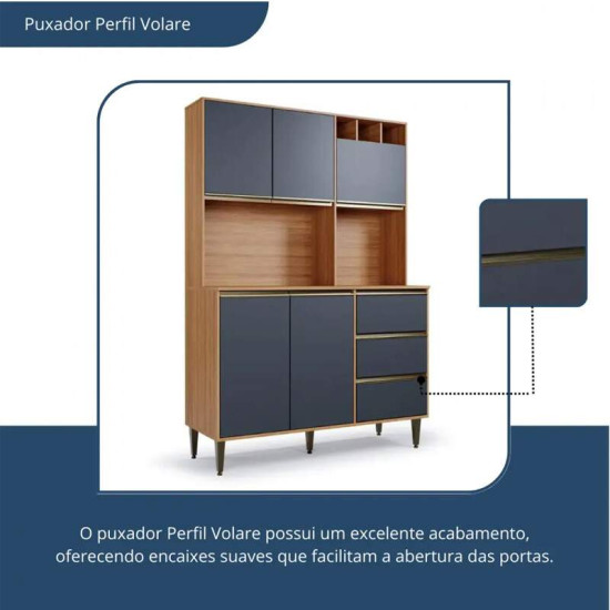 Arm�rio de Cozinha 1,20m Versatti 39 Freij�/Grafite 5 Portas 3 Gavetas - Batrol